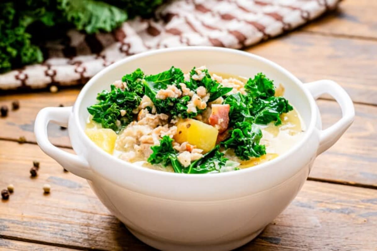 <p>Julie's Eats and Treats</p><p>Craving a big bowl of soup? Dig into this Crock Pot Zuppa Toscana that’s just you like your favorite restaurants! A kaleidoscope of flavor is imparted from spicy sausage, potatoes, and kale, all cloaked in a creamy soup base.</p>