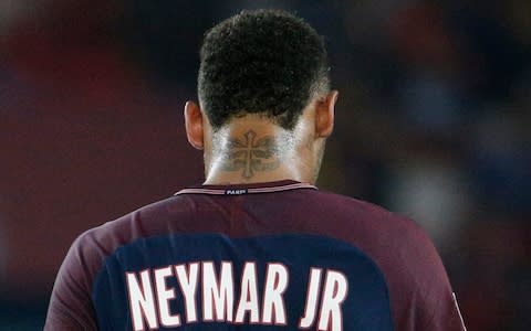 Paris Saint-Germain's Brazilian forward Neymar reacts during the French L1 football match between Paris Saint-Germain (PSG) and Saint-Etienne (ASSE) on August 25, 2017 - Credit: AFP/Getty Images