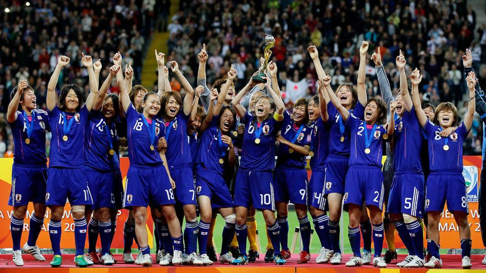 Japan celebrates after defeating the US in the 2011 Women's World Cup final.  - Kevin C. Cox/FIFA/Getty Images