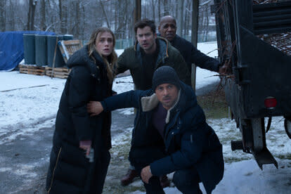 (L to R) Melissa Roxburgh as Michaela Stone, Matt Long as Zeke Landon, Daryl Edwards as Robert Vance, and J.R. Ramirez as Jared Vasquez in Manifest Season 4 Episode 5.