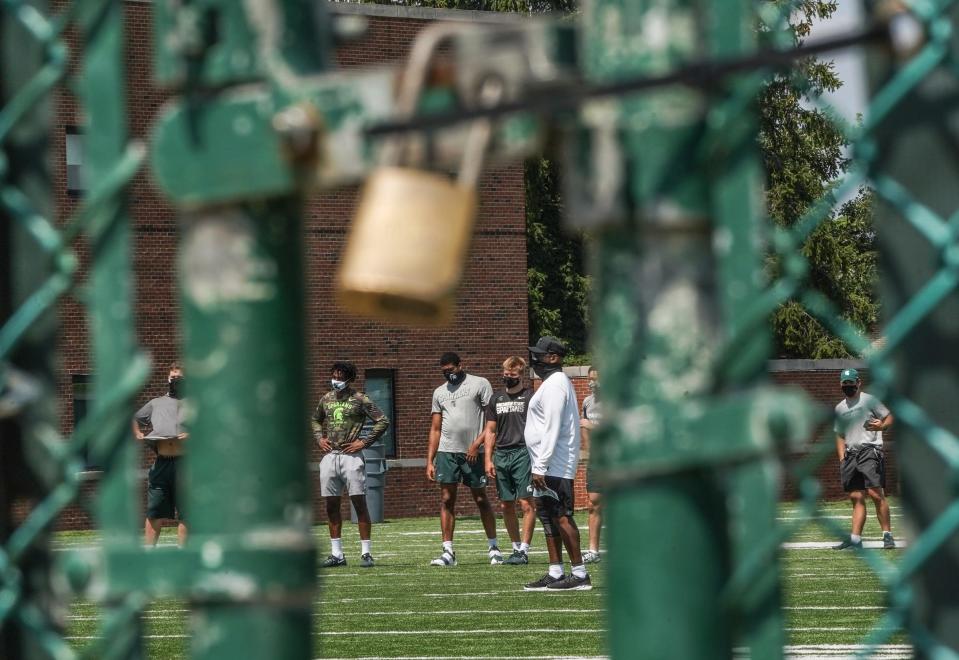Michigan State football practices in East Lansing on Monday, August 10, 2020.