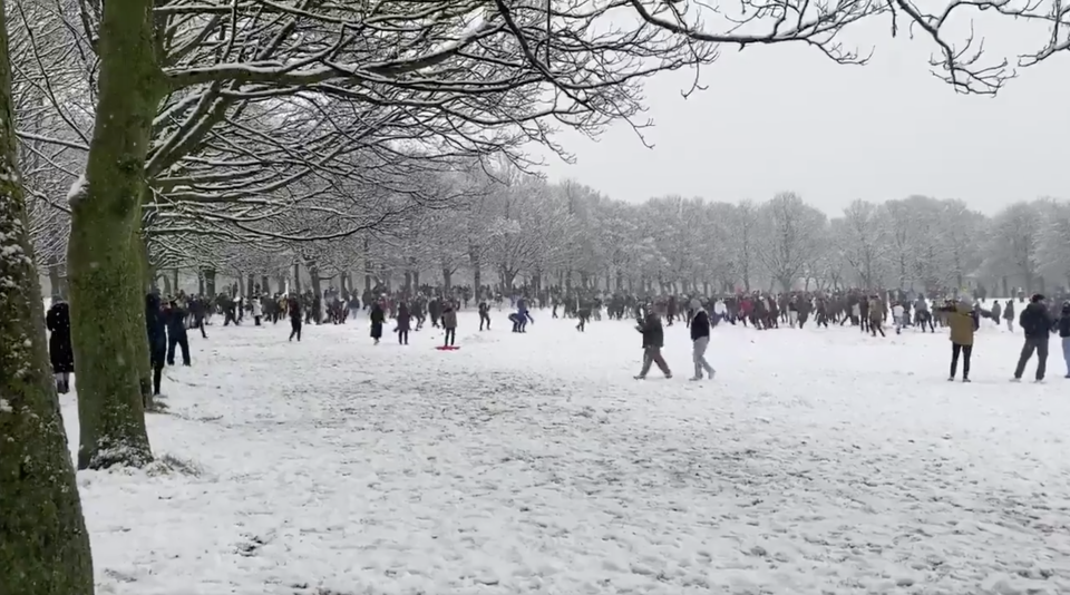 Liam Ford estimated about 200 people were involved in the snowball fight. (Liam Ford/@ljfpics/Twitter)