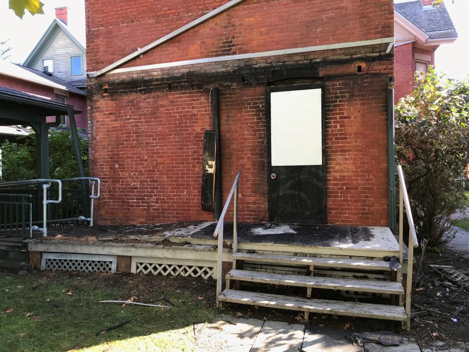 The back porch of the Susan B. Anthony Museum & House at 17 Madison was heavily damaged in a fire on Sept. 26, 2021.