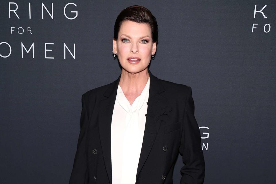 <p>Paul Morigi/Getty Images for Kering</p> Linda Evangelista attends the Kering Foundation Second Annual Caring for Women Dinner in September 2023