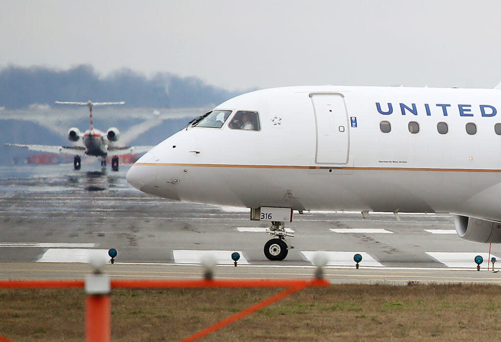 A United Airlines passenger jet prepares to take off from Reagan National Airport on February 5, 2020 in Washington, DC. (Photo by Mark Wilson/Getty Images)