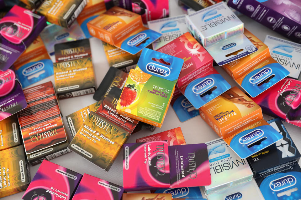 A general view of condoms at the ‘Man Aware’ event held by the Barbados National HIV/AIDS Commission on the eleventh day of an official visit on December 1, 2016 in Bridgetown, Barbados. Prince Harry’s visit to The Caribbean marks the 35th Anniversary of Independence in Antigua and Barbuda and the 50th Anniversary of Independence in Barbados and Guyana.