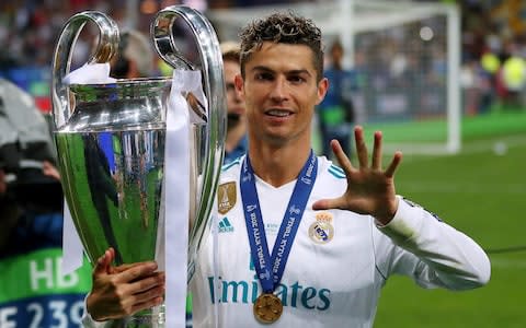 Cristiano Ronaldo holding up the trophy - Cristiano Ronaldo begins his quest for his sixth title, this time with Juventus - Credit: Reuters