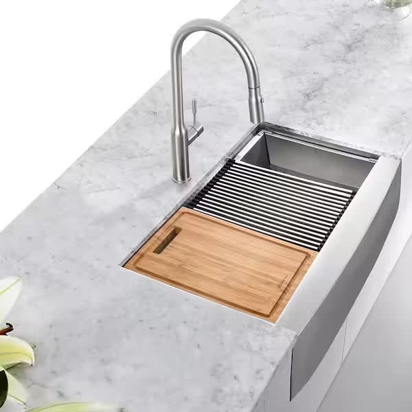 <p><a href="https://go.redirectingat.com?id=74968X1596630&url=https%3A%2F%2Fwww.homedepot.com%2Fp%2FGlacier-Bay-All-In-One-Stainless-Steel-Kitchen-Sink-Workstation-581846%2F314214411&sref=https%3A%2F%2F" rel="nofollow noopener" target="_blank" data-ylk="slk:Shop Now;elm:context_link;itc:0;sec:content-canvas" class="link ">Shop Now</a></p><p>All-In-One Kitchen Sink Workstation</p><p>$239.00</p>