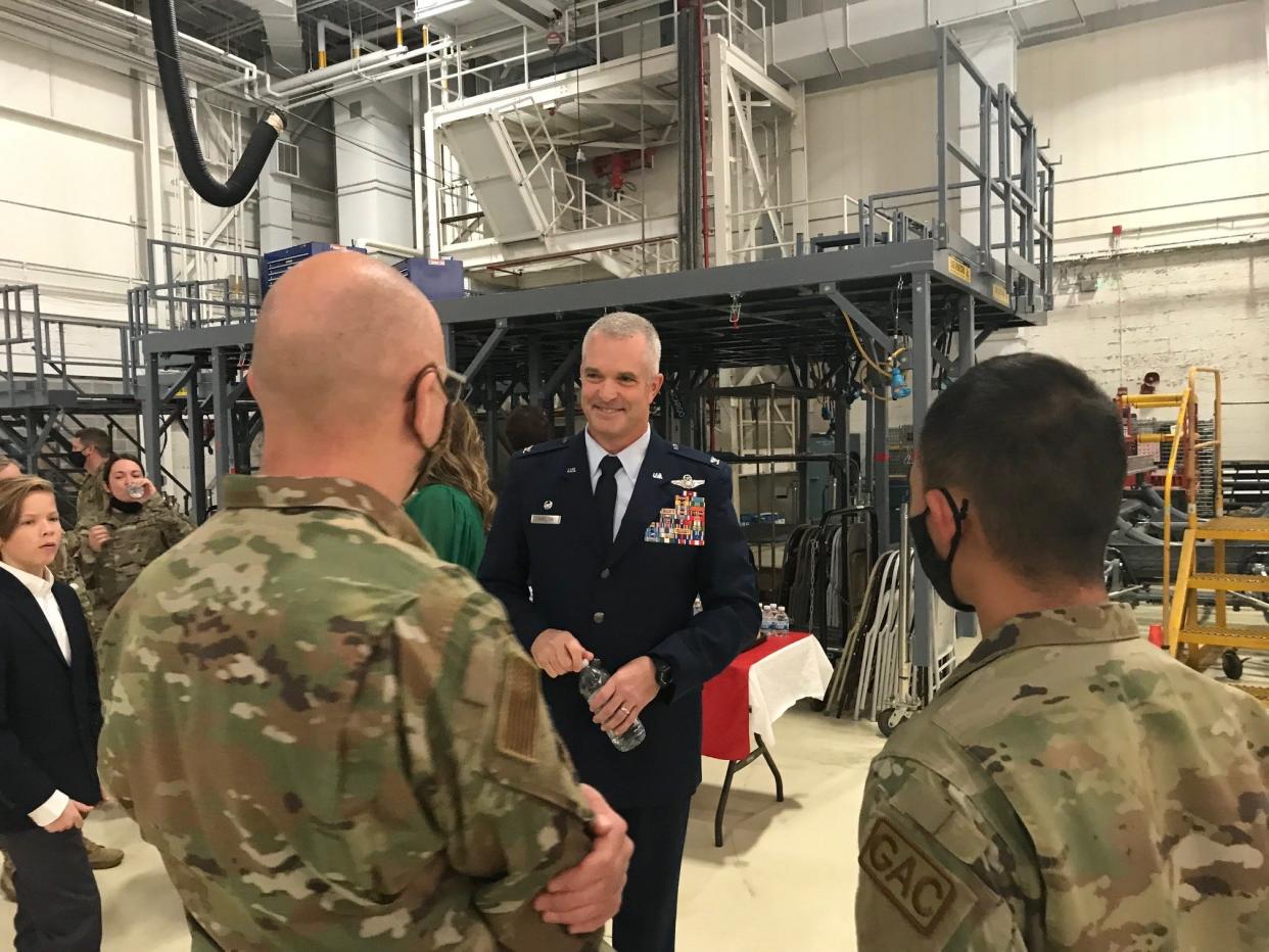 Col. Darren Hamilton was sworn in as the new commander of the 179th Airlift Wing of the Ohio Air National Guard Friday at the Mansfield base.