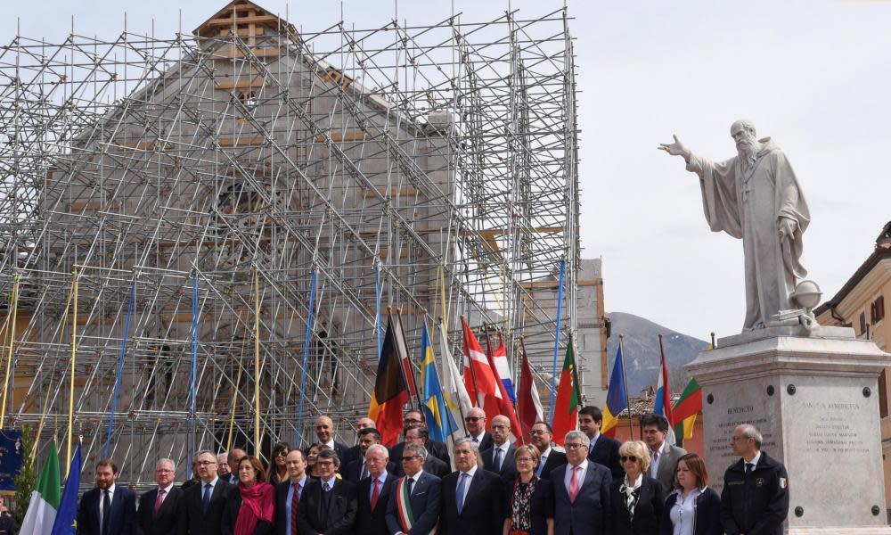 EU delegates in the earthquake-hit town of Norcia, central Italy, on Friday