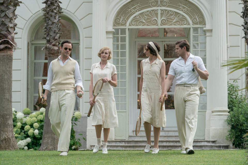 Harry Hadden-Paton as Bertie Pelham, Laura Carmichael as Lady Edith, Tuppence Middleton as Lucy Smith and Allen Leech as Tom Branson (Ben Blackall/Focus Features/PA)