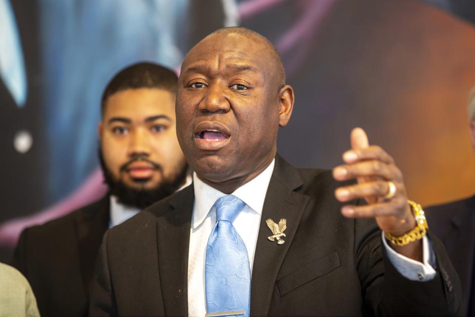 FILE - Civil rights attorney Ben Crump speaks in the Audubon Ballroom, now part of The Malcolm X & Dr. Betty Shabazz Memorial and Educational Center, in New York, on Wednesday, Feb. 21, 2024. (AP Photo/Ted Shaffrey, File)