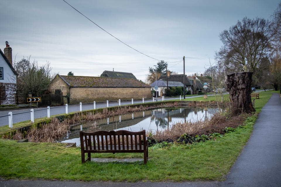 A village has been left bemused over rogue wildlife in the local pond following the mysterious appearance of an alligator. The miniature 'predator' has been floating in the water in Barton, Cambs., since just before Christmas, with its jaws gaping wide and its 'fierce' pointy teeth bared. But the tiny alligator certainly hasn't fazed the other wildlife that frequents the pond - and has become the talking point of the residents of Barton, which has a population of just 850 people.