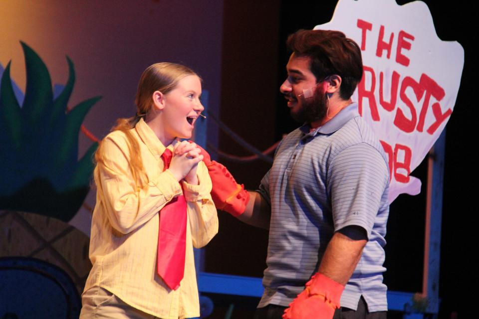 Alexa Nelson and Jesus Gonzalez perform a scene from “The SpongeBob Musical.”