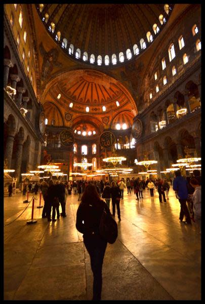 Another view of the awe-inspiring interiors of Aya Sofia, which was first established as the Greek Patriarchal cathedral of the ancient city of Constantinople. It is considered the cornerstone of Byzantine architecture.