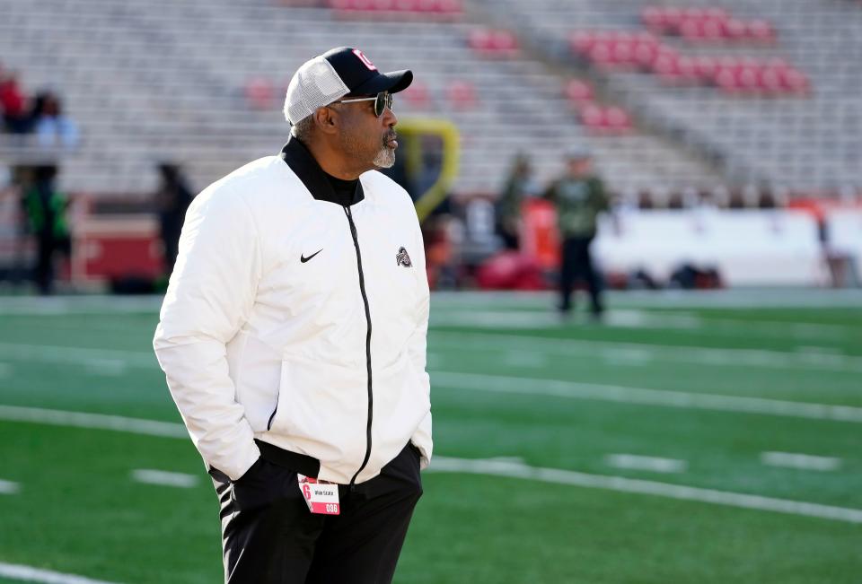 Ohio State athletic director Gene Smith watches the football warm up before a game at Maryland last year.