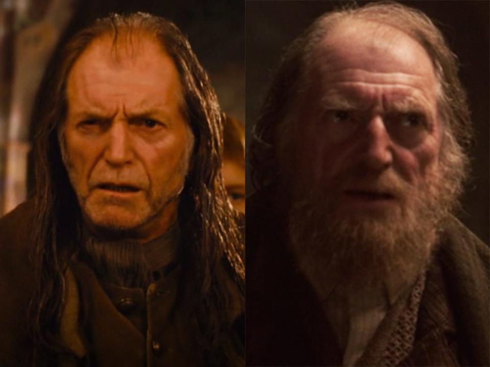 On the left: David Bradley as Argus Filch in "Harry Potter and the Chamber of Secrets." On the right: Bradley in "Captain America: The First Avenger."
