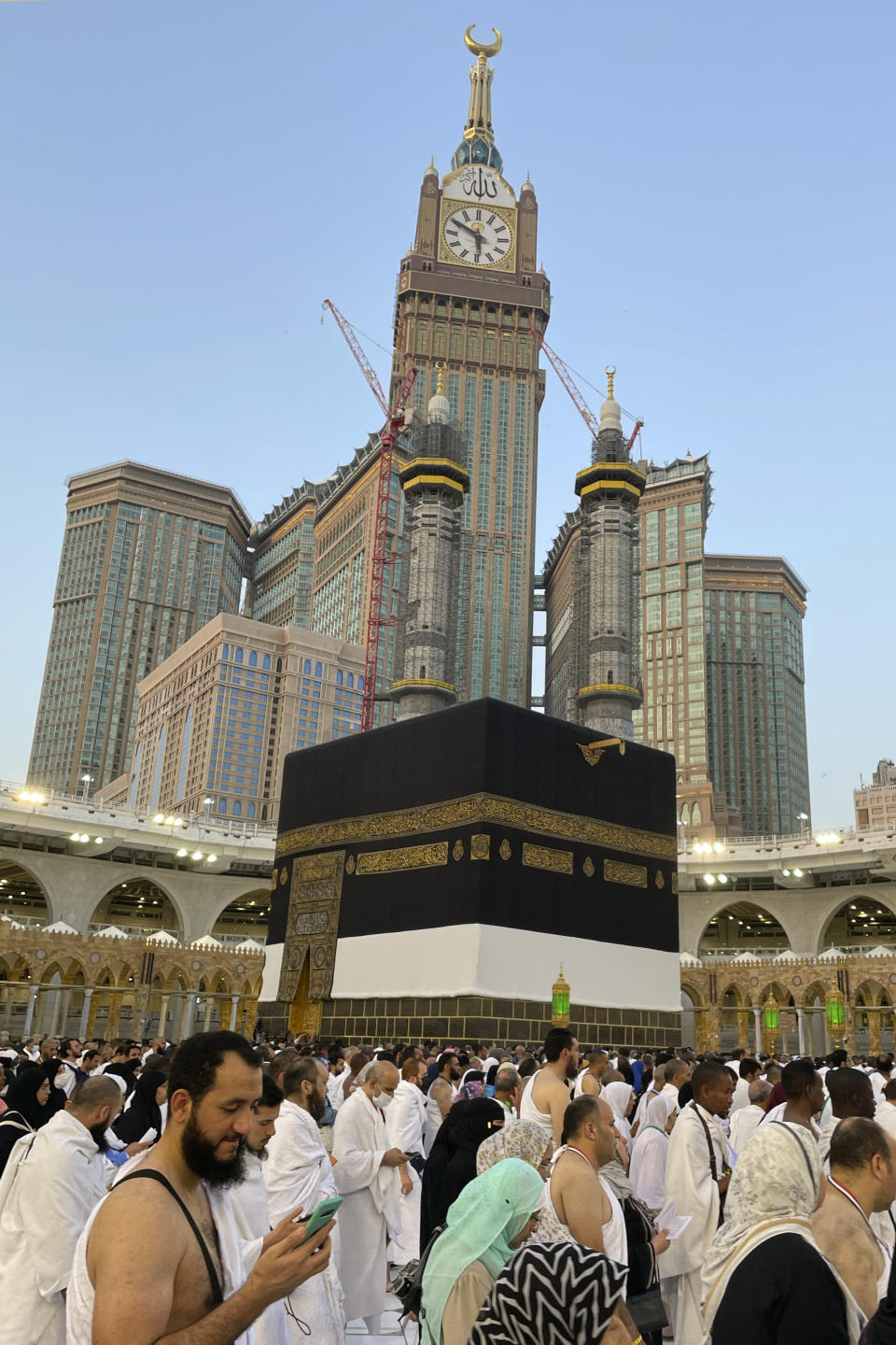 Muslim pilgrims circumambulate around the Kaaba, the cubic building at the Grand Mosque, during the annual hajj pilgrimage in Mecca, Saudi Arabia, Monday, June 26, 2023, before heading to Mina in preparation for the Hajj, the fifth pillar of Islam and one of the largest religious gatherings in the world. (AP Photo/Amr Nabil)