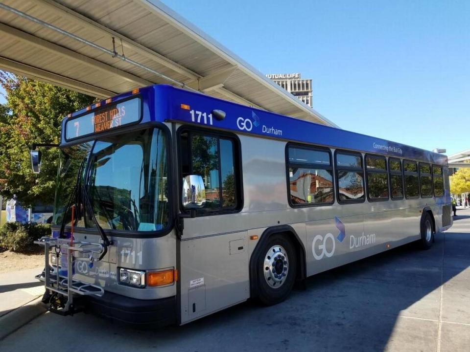 A GoDurham bus parked at Durham Station downtown. Trained drivers and transit workers can help victims of human trafficking by knowing how to spot them on public transportation, experts say.