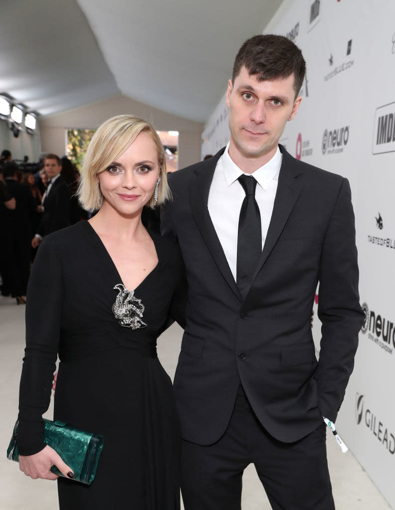 Christina Ricci (L) and James Heerdegen attend the 27th annual Elton John AIDS Foundation Academy Awards Viewing Party