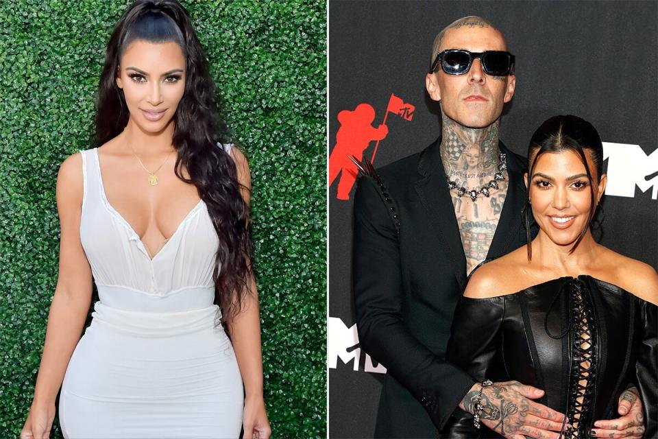 Kim Kardashian,; Kourtney Kardashian, Travis Barker