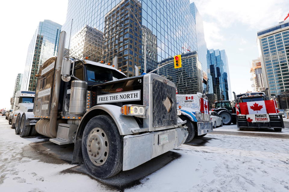 Vehicles continue to clog downtown streets as truckers and supporters continue to protest coronavirus disease (COVID-19) vaccine mandates, in Ottawa, Ontario, Canada, February 15, 2022. REUTERS/Blair Gable