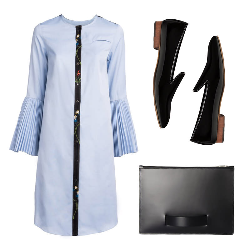 <a rel="nofollow noopener" href="http://www.kaelennyc.com/collections/dresses/products/cotton-printed-crepe-pleated-sleeve-shirt-dress" target="_blank" data-ylk="slk:Cotton + Printed Crepe Pleated Sleeve Shirt Dress, Kaelen, $895Rely on a structured shirtdress and patent leather slippers to swiftly get out the door with polish.;elm:context_link;itc:0;sec:content-canvas" class="link ">Cotton + Printed Crepe Pleated Sleeve Shirt Dress, Kaelen, $895<p>Rely on a structured shirtdress and patent leather slippers to swiftly get out the door with polish.</p> </a><a rel="nofollow noopener" href="http://www.massimodutti.com/us/women/shoes/view-all/patent-leather-slipper-c1703043p7437503.html?colorId=800&categoryNav=1703043%20" target="_blank" data-ylk="slk:Patent Leather Slipper, Massimo Dutti, $120Rely on a structured shirtdress and patent leather slippers to swiftly get out the door with polish.;elm:context_link;itc:0;sec:content-canvas" class="link ">Patent Leather Slipper, Massimo Dutti, $120<p>Rely on a structured shirtdress and patent leather slippers to swiftly get out the door with polish.</p> </a><a rel="nofollow noopener" href="http://www.lefeuillet.tv/online-shop/la-pochette-main-medium-black" target="_blank" data-ylk="slk:La Pochette A Main, Le Feuillet, $369Rely on a structured shirtdress and patent leather slippers to swiftly get out the door with polish.;elm:context_link;itc:0;sec:content-canvas" class="link ">La Pochette A Main, Le Feuillet, $369<p>Rely on a structured shirtdress and patent leather slippers to swiftly get out the door with polish.</p> </a><ul> <strong>Related Articles</strong> <li><a rel="nofollow noopener" href="http://thezoereport.com/fashion/trends/fall-2016-trends-shopping-guide/?utm_source=yahoo&utm_medium=syndication" target="_blank" data-ylk="slk:Your Ultimate Shopping Guide To Fall 2016 Trends;elm:context_link;itc:0;sec:content-canvas" class="link ">Your Ultimate Shopping Guide To Fall 2016 Trends</a></li><li><a rel="nofollow noopener" href="http://thezoereport.com/beauty/celebrity-beauty/pat-mcgrath-eyeliner-versace-ss17/?utm_source=yahoo&utm_medium=syndication" target="_blank" data-ylk="slk:Pat McGrath Just Teased Another Huge Product Launch;elm:context_link;itc:0;sec:content-canvas" class="link ">Pat McGrath Just Teased Another Huge Product Launch</a></li><li><a rel="nofollow noopener" href="http://thezoereport.com/beauty/skincare/new-magnet-face-mask/?utm_source=yahoo&utm_medium=syndication" target="_blank" data-ylk="slk:What Happened When We Tried This Crazy New Magnet Mask;elm:context_link;itc:0;sec:content-canvas" class="link ">What Happened When We Tried This Crazy New Magnet Mask</a></li></ul>