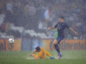 TOPSHOTS French midfielder Samir Nasri (R) vies with Ukrainian defender Vyacheslav Shevchuk during the Euro 2012 championships football match Ukraine vs France on June 15, 2012 at the Donbass Arena in Donetsk. AFP PHOTO / PATRICK HERTZOGPATRICK HERTZOG/AFP/GettyImages