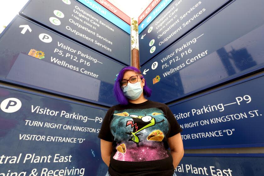 LOS ANGELES, CA - JUNE 4, 2024 - Rosa Hidalgo, 32, is among the patients concerned about the upcoming closure of a psychiatric clinic at the Los Angeles General Medical Center in Los Angeles on June 4, 2024. (Genaro Molina/Los Angeles Times) Att Editor: She said she had a sore throat and wanted to keep her mask on.