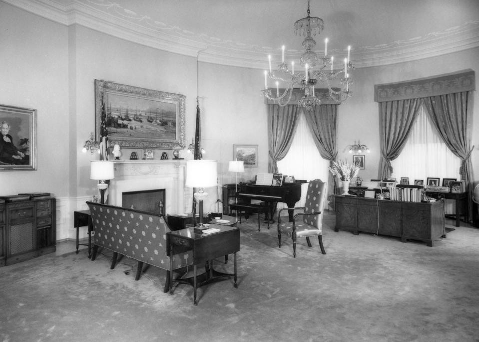 Photos of a White House gut renovation second-floor oval room his study july 1952