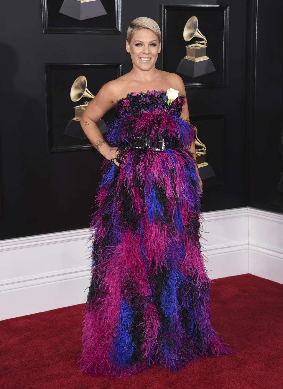 Pink arrives at the Grammy Awards on Jan. 28, 2018, in New York. (Photo by Evan Agostini/Invision/AP)