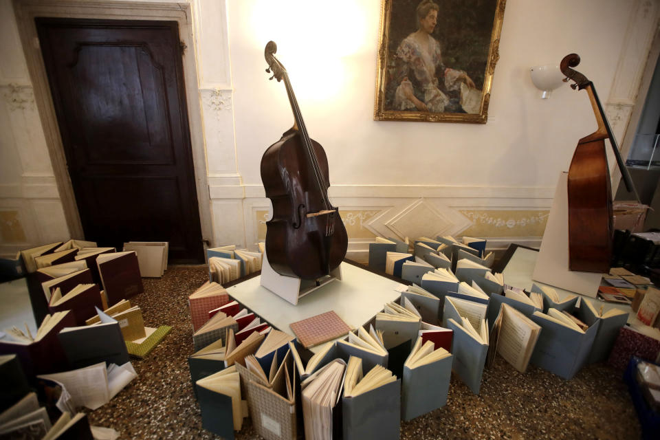 Music books are placed to dry at the first floor of Venice Conservatory after being recovered from the ground floor, on Nov. 16, 2019.&nbsp; (Photo: ASSOCIATED PRESS)