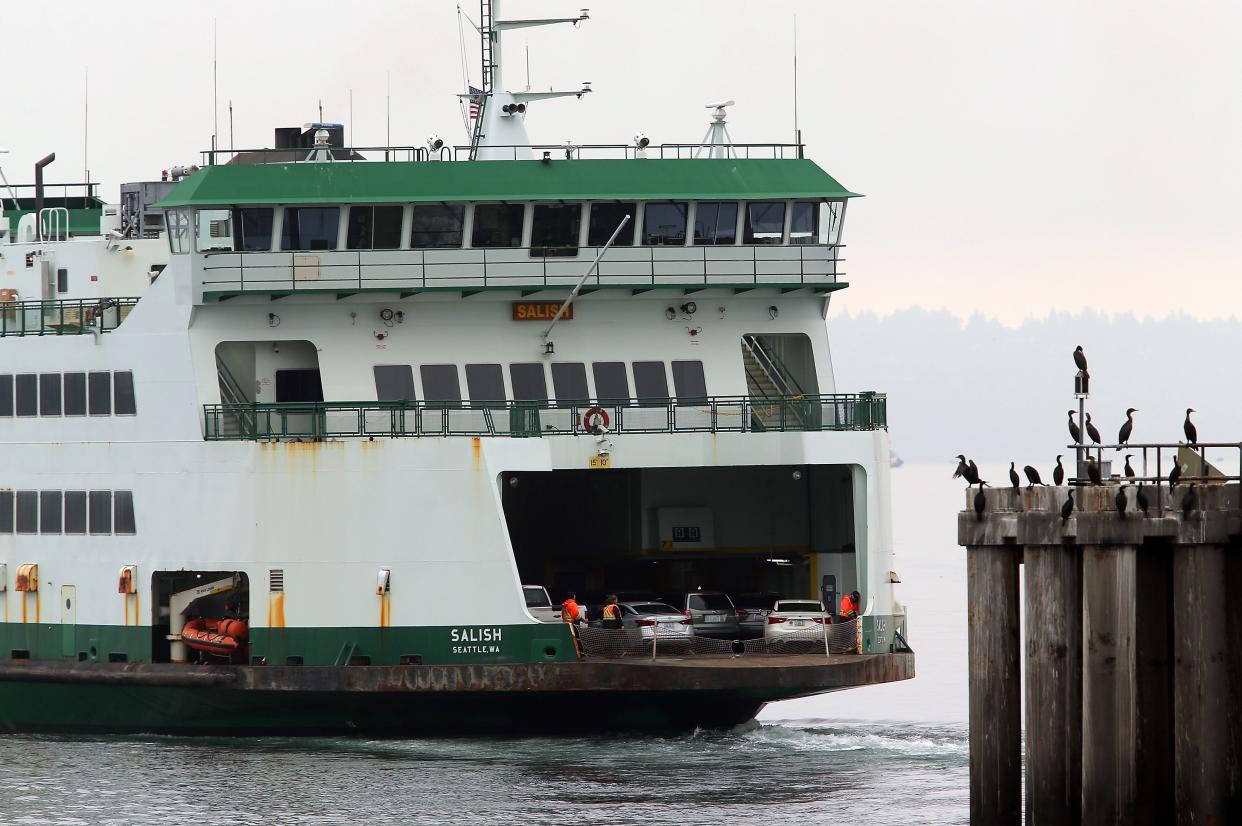 The Washington State Ferry Salish leaves the Kingston dock as it heads for Edmonds on Thursday, Oct. 12, 2023.