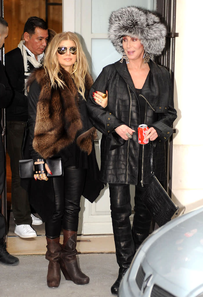 Cher and a pregnant Fergie have an outfit change while shopping together in Paris