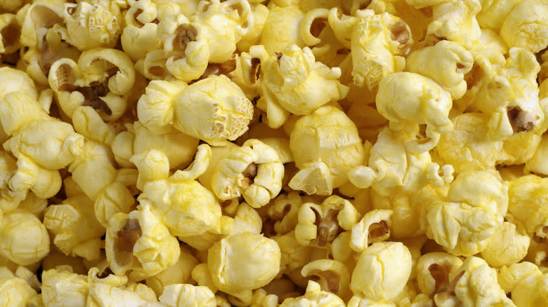 close up of buttered popcorn
