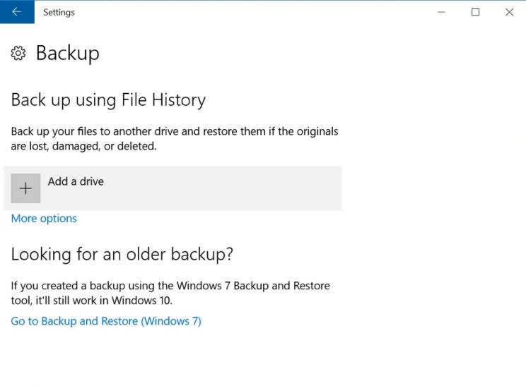 Windows 10 external drive backup.