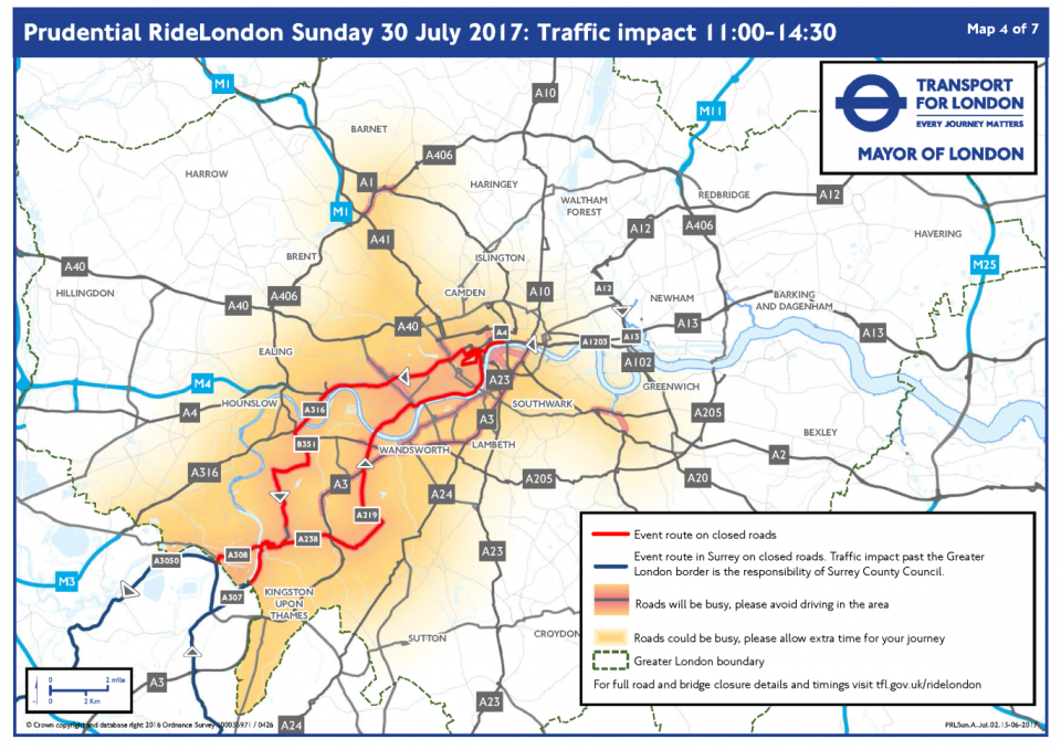 RideLondon: Travel disruption on Sunday