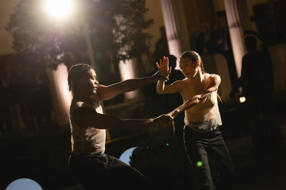 L.A. Dance Project’s Benjamin Millepied presented an excerpt of “Be Here Now,” with music by Andy Akiho at the official Frieze <a href="https://wwd.com/eye/parties/oscars-2024-red-carpet-1236256940/" rel="nofollow noopener" target="_blank" data-ylk="slk:Los Angeles;elm:context_link;itc:0;sec:content-canvas" class="link ">Los Angeles</a> launch party at The Getty Villa.