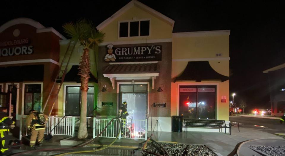 Fire heavily damaged Grumpy's Restaurant, 1805 Blanding Blvd. in Middleburg on Jan. 19. The state Fire Marshal's Office is investigating the cause and origin of the blaze. Owners of the popular breakfast and lunch restaurant say it will rebuild and reopen.