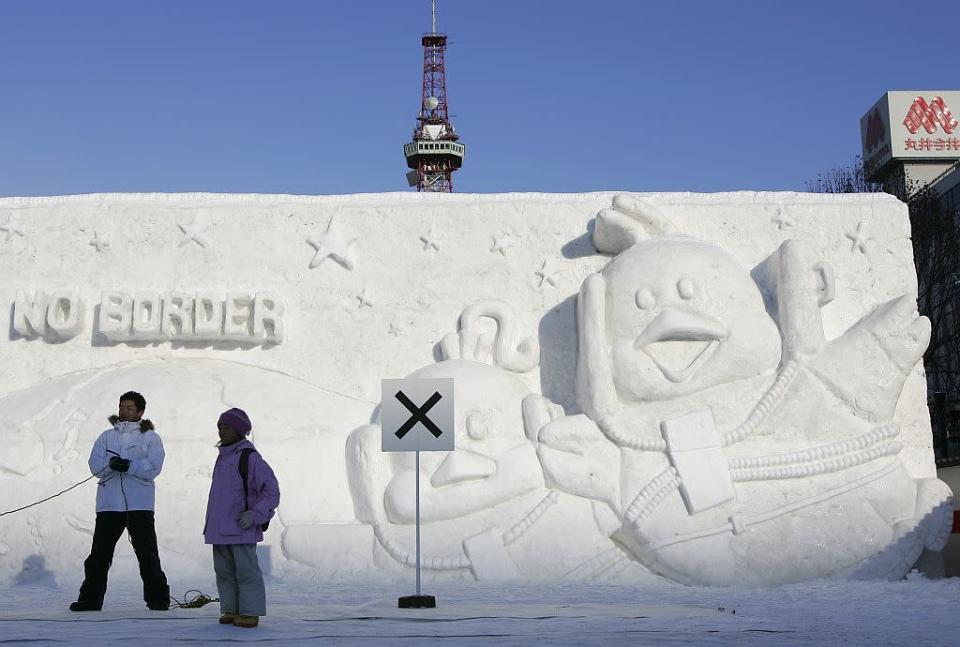 A snow sculpture is displayed at Odori Koen during the 57th Sapporo Snow Festival.