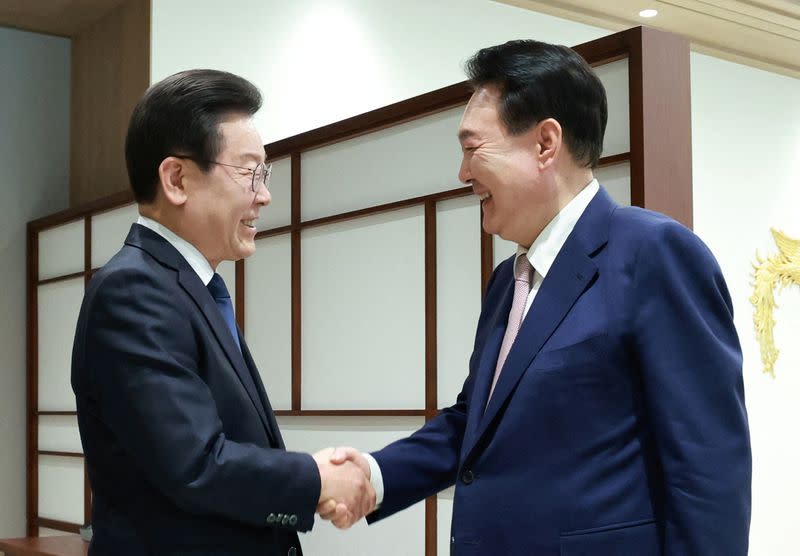 South Korean President Yoon Suk Yeol meets opposition leader Lee Jae-myung for talks in Seoul