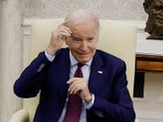 President Joe Biden sits in the Oval Office on Tuesday, May 16.