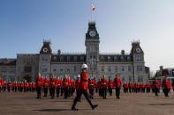 <p>Members of the graduation class of Royal Military College of Canada stand in the square at RMC during a graduating ceremony in Kingston, Canada, Friday, May 20, 2016. (Lars Hagberg/The Canadian Press via AP) </p>
