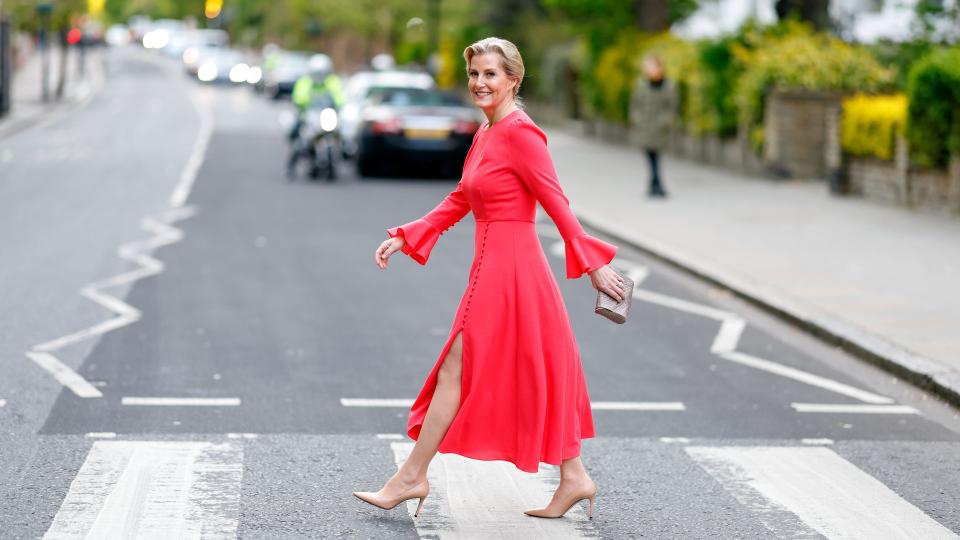 Sophie, Duchess of Edinburgh (Global Ambassador for the International Agency for the Prevention of Blindness) walks across the iconic Abbey Road Zebra Crossing (recreating the Beatles album cover) 