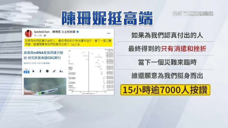 陳珊妮看到高端保護力被證實，在臉書上有感而發。