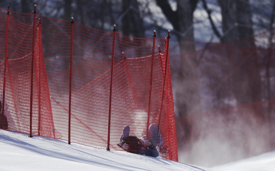 <p>Russia’s PavelÂ Trikhichev lies after crashing during the downhill portion of the men’s combined at the 2018 Winter Olympics in Jeongseon, South Korea, Tuesday, Feb. 13, 2018. (AP Photo/Luca Bruno) </p>