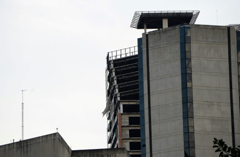 Picture of the top of the unfinished and abandoned skyscraper Torre de David, which was leaning in Caracas after a 7.0-magnitude earthquake on August 21, 2018