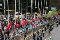 Pro-democracy activists protest near the venue where a committee of 1,194 people is selecting the new chief executive of Hong Kong