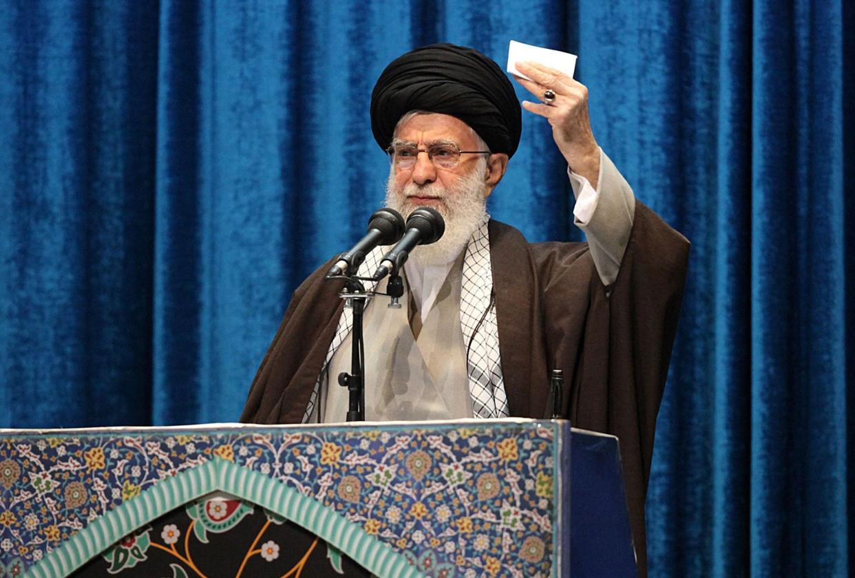 Supreme Leader Ayatollah Ali Khamenei delivers a sermon during Friday prayers in the capital Tehran: Khamenei.ir/AFP/Getty