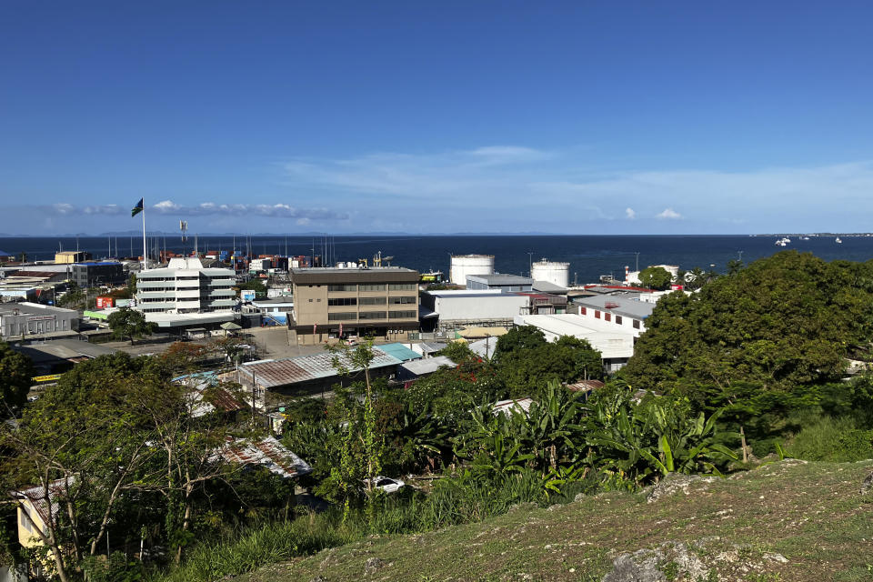 A view over Honiara, Solomon Islands, is shown following an earthquake, Tuesday, Nov. 22, 2022. A powerful earthquake jolted the Solomon Islands Tuesday afternoon, overturning tables and sending people racing for higher ground. (AP Photo/Charley Piringi)